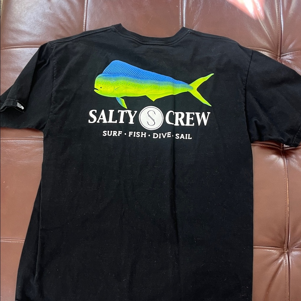 Salty Crew Black Tee with Blue and Green Fish Design